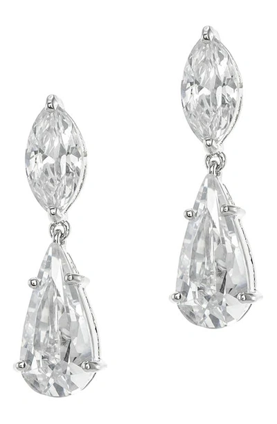 Shop Cz By Kenneth Jay Lane Marquise & Pear Cubic Zirconia Drop Earrings In Clear/silver