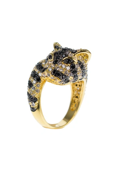 Shop Cz By Kenneth Jay Lane Pavé Cubic Zirconia Tiger Wrap Ring In Black/gold