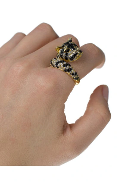 Shop Cz By Kenneth Jay Lane Pavé Cubic Zirconia Tiger Wrap Ring In Black/gold
