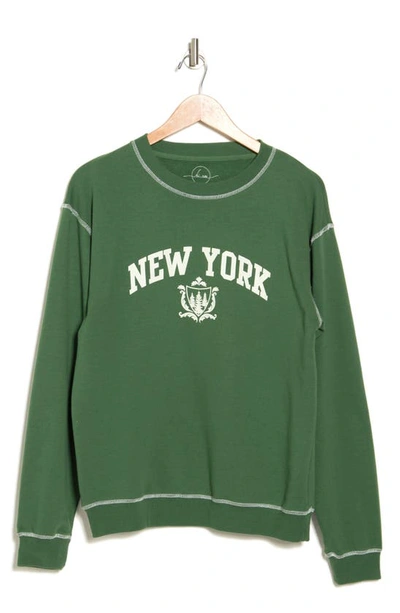 Shop Desert Dreamer New York Tree Crest Graphic Pullover Sweater In Washed Forest