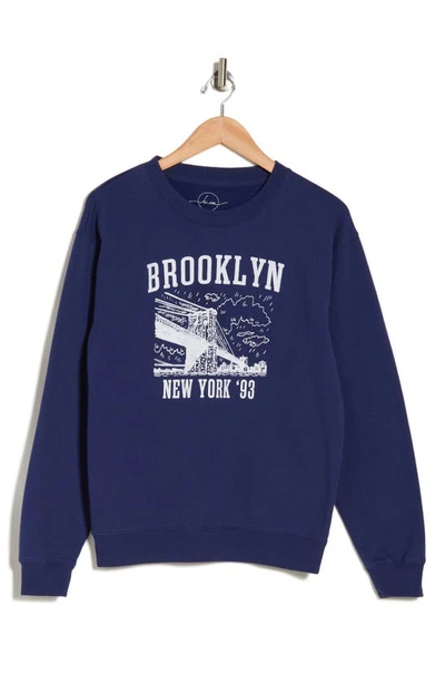 Shop Desert Dreamer Brooklyn Bridge '93 Fleece Pullover Sweater In Medieval Blue
