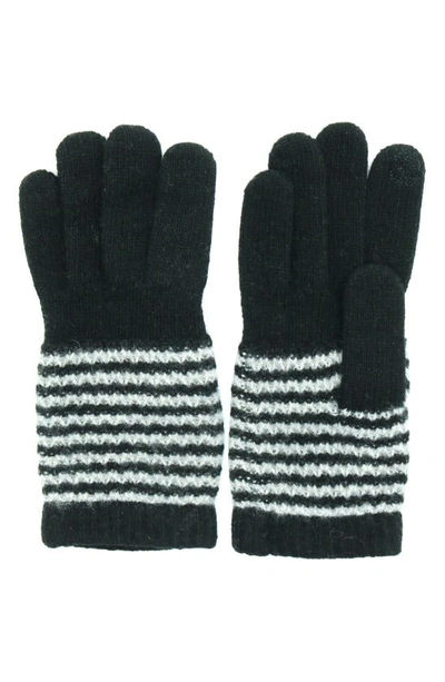 Shop Portolano Cashmere Striped Gloves In Black/ Light Heather Grey