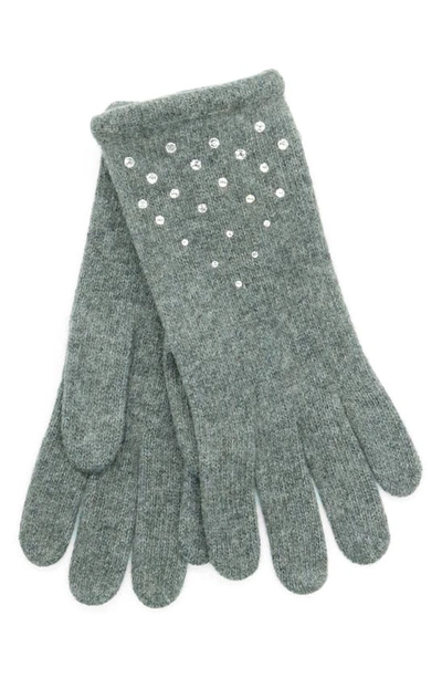 Shop Portolano Crystal Embellished Cashmere Gloves In Medium Heather Grey
