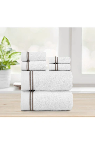 Shop Chic Stripe Hem Cotton 6-piece Bath Towel Set In White-taupe