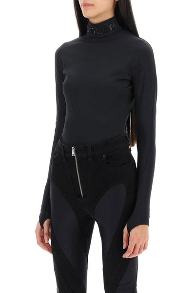 Shop Mugler Bodysuit With Stand Collar In Black