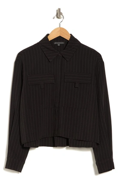 Shop Adrianna Papell Pinstripe Jacket In Black/ Ivory Stripe