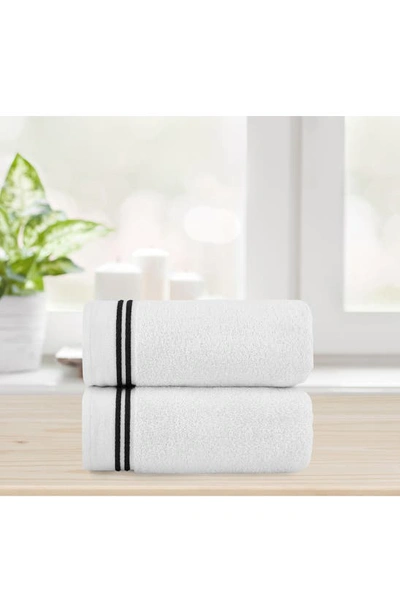Shop Chic Stripe Hem Cotton 2-piece Bath Sheet Set In White-black