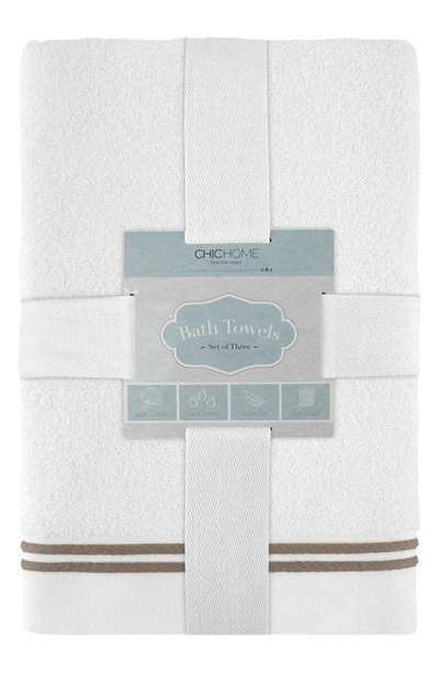 Shop Chic Stripe Hem Cotton 3-piece Bath Towel Set In White-taupe