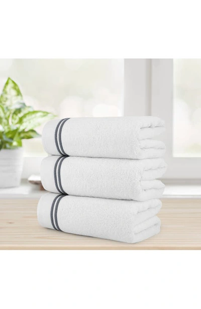 Shop Chic Stripe Hem Cotton 3-piece Bath Towel Set In White-grey