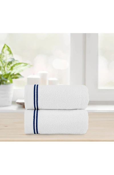 Shop Chic Stripe Hem Cotton 2-piece Bath Sheet Set In White-navy
