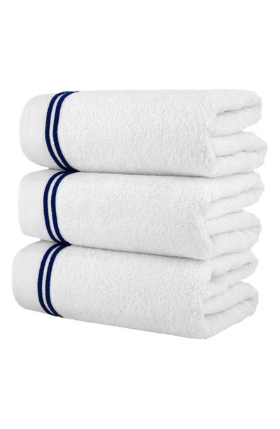 Shop Chic Stripe Hem Cotton 3-piece Bath Towel Set In White-navy