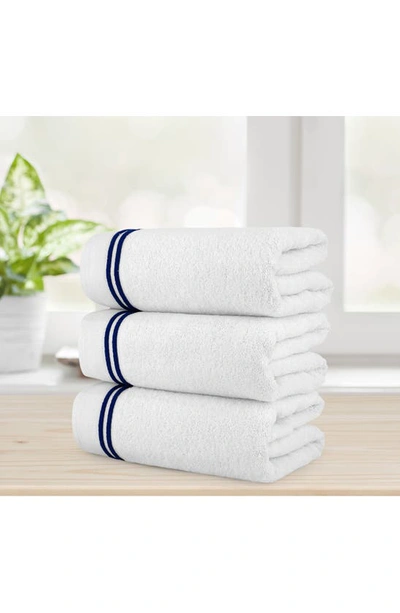 Shop Chic Stripe Hem Cotton 3-piece Bath Towel Set In White-navy