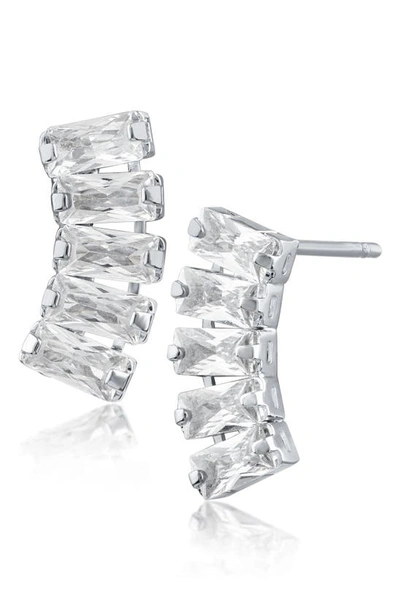 Shop Cz By Kenneth Jay Lane Baguette Cubic Zirconia Curved Bar Stud Earrings In Clear/ Silver