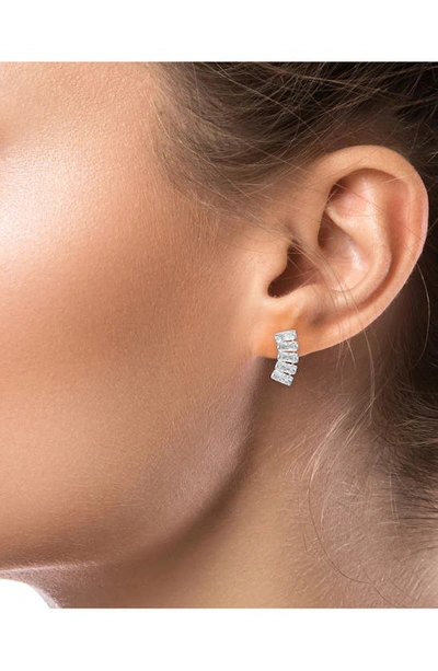 Shop Cz By Kenneth Jay Lane Baguette Cubic Zirconia Curved Bar Stud Earrings In Clear/ Silver
