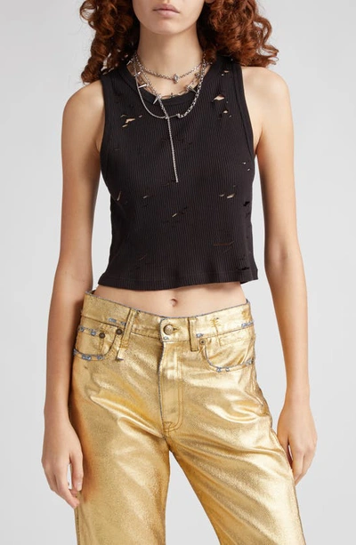 Shop R13 Distressed Cotton Crop Tank In Black