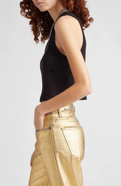 R13 Distressed Cotton Crop Tank In Black