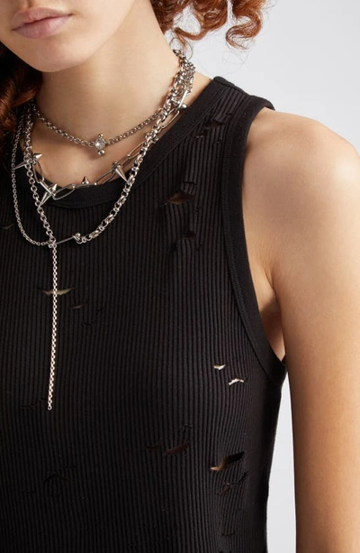 R13 Distressed Cotton Crop Tank In Black