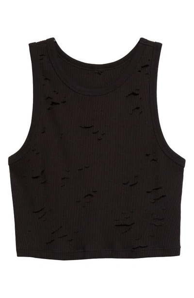 R13 Distressed Cotton Crop Tank In Black