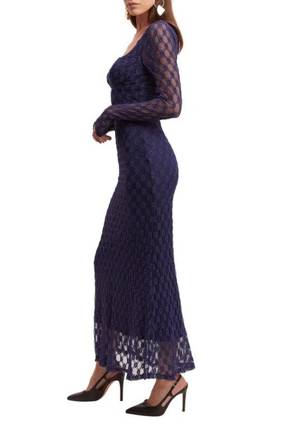 Shop Bardot Adoni Long Sleeve Lace Overlay Midi Dress In Navy