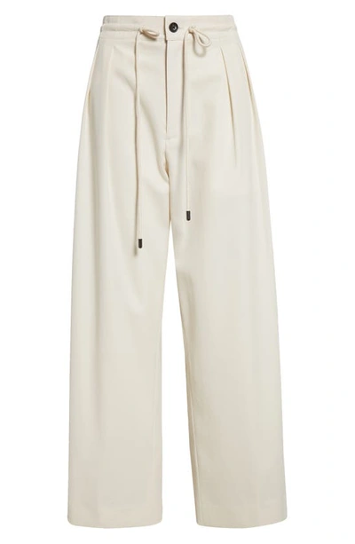 Shop Maria Mcmanus Pleated Stretch Wool Drawstring Pants In Ivory