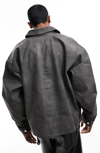 Shop Asos Design Oversize Faux Leather Shacket In Black