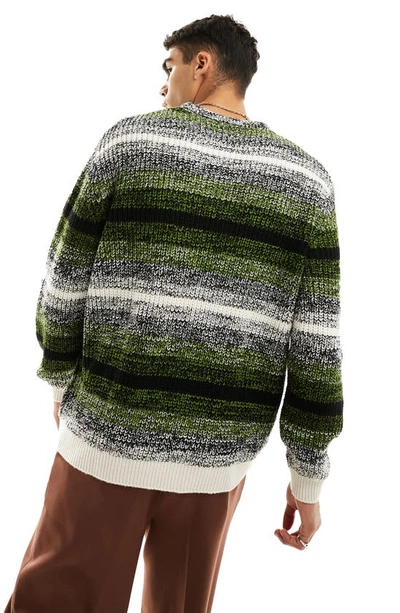 Shop Asos Design Stripe Oversize Sweater In Medium Green