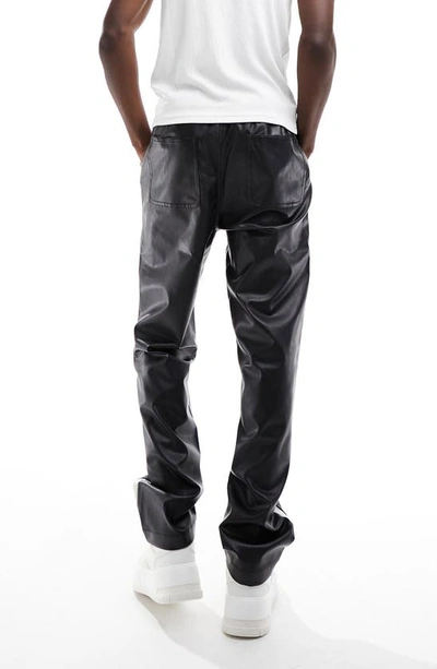 Shop Asos Design Side Stripe Straight Leg Faux Leather Pants In Black