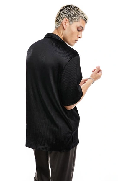 Shop Asos Design Relaxed Velvet Rib Camp Shirt In Black