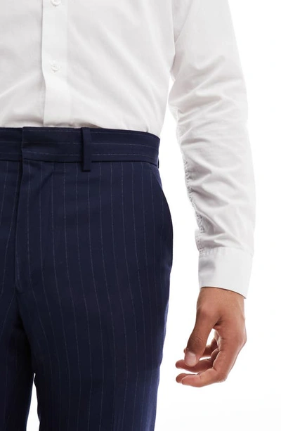 Shop Asos Design Slim Fit Pinstripe Suit Trousers In Navy