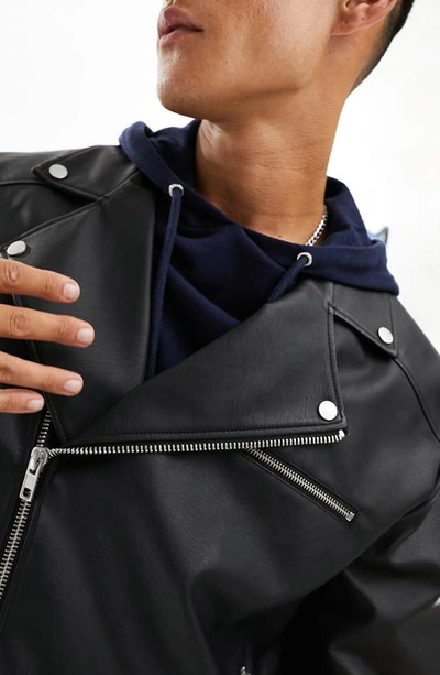 Shop Asos Design Faux Leather Biker Jacket In Black