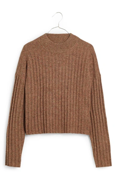 Shop Madewell Levi Rib Mock Neck Wool Blend Crop Pullover Sweater In Rosehip