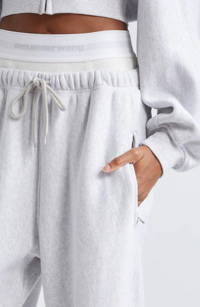 Shop Alexander Wang Logo Elastic Waist Wide Leg Cotton Sweatpants In Light Heather Grey
