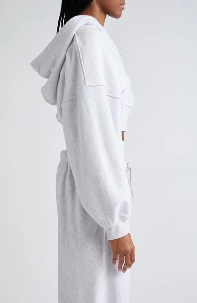 Shop Alexander Wang Crop Front Zip Cotton Hoodie In Light Heather Grey
