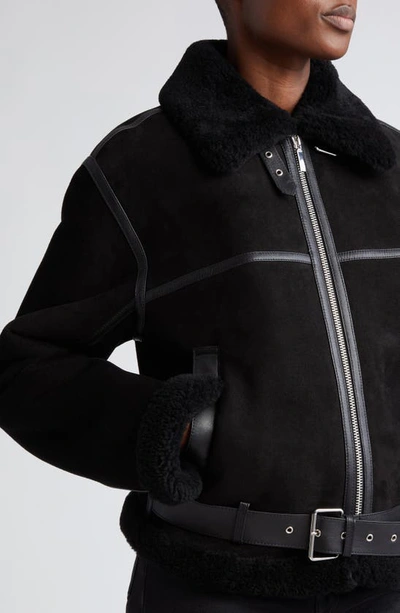 Shop Totême Toteme Genuine Shearling Aviator Jacket In Black