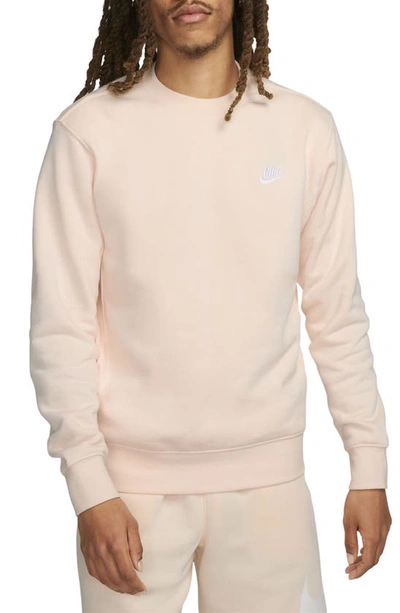 Shop Nike Club Crewneck Sweatshirt In Guava Ice/ White
