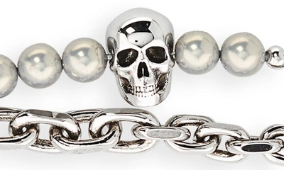 Shop Alexander Mcqueen Skull Layered Chain Bracelet In A.silver/ Pearl