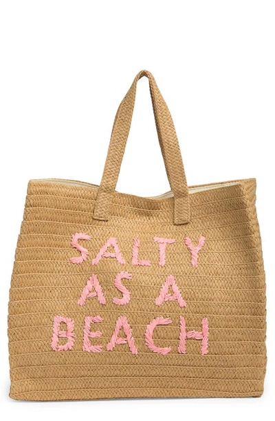 Shop Btb Los Angeles Salty As A Beach Straw Tote In Sand Coral Rainbow