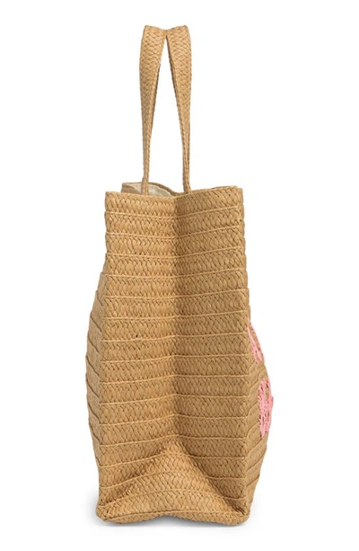 Shop Btb Los Angeles Salty As A Beach Straw Tote In Sand Coral Rainbow
