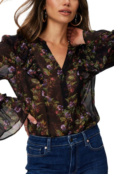 Shop Paige Tuscany Floral Print Silk Georgette Button-up Shirt In Black Multi
