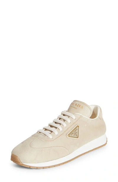 Shop Prada Triangle Logo Low Top Sneaker In Light Beige