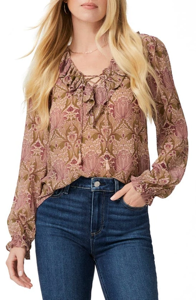 Shop Paige X Morris & Co. Ilara Print Silk Georgette Shirt In Blush/ Leaf Multi