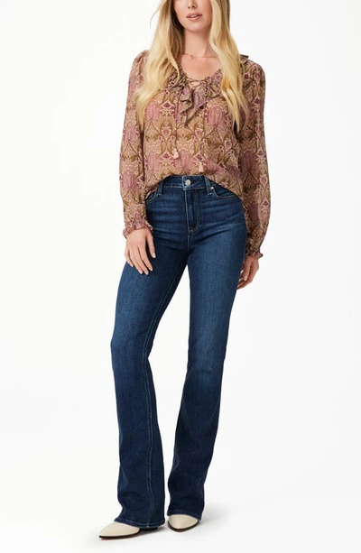 Shop Paige X Morris & Co. Ilara Print Silk Georgette Shirt In Blush/ Leaf Multi