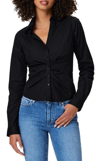 Shop Paige Alera Pleated Cotton Button-up Shirt In Black