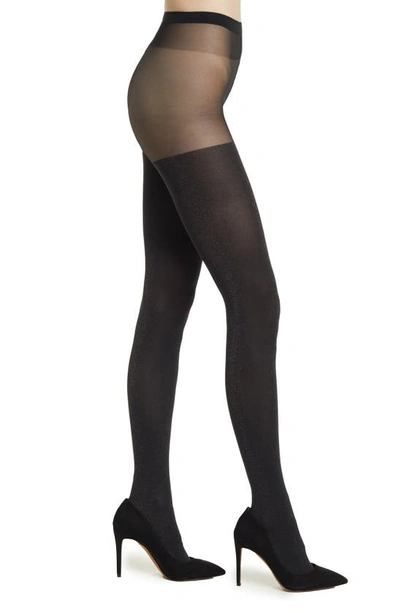 Shop Wolford Shiny Sheer Tights In Black/ Pewter