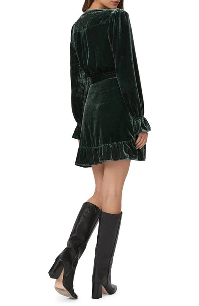 Shop Paige Ysabel Long Sleeve Velvet Wrap Minidress In Dark Forest