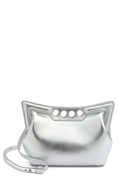 Shop Alexander Mcqueen Mini Peak Metallic Leather Bag In Silver