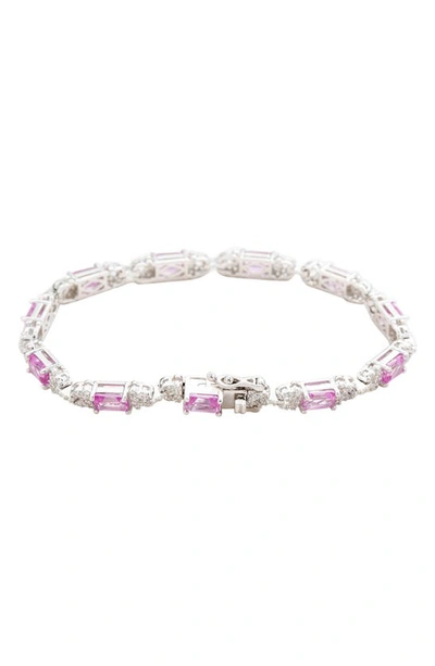 Shop Suzy Levian Sapphire & Lab Created White Sapphire Tennis Bracelet In Pink