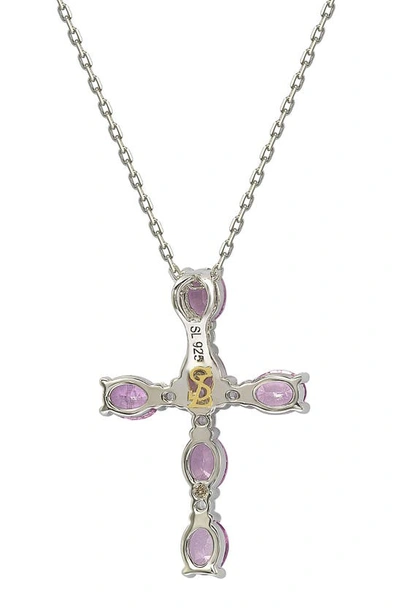Shop Suzy Levian Sapphire & Lab Created White Sapphire Cross Pendant Necklace In Pink