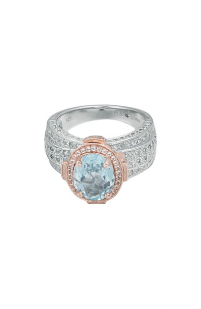 Suzy Levian Blue & White Topaz Two-tone Ring In Blue