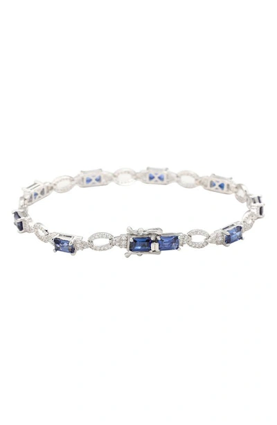 Suzy Levian Sterling Silver Emerald-cut Pink Sapphire And Diamond Accent Tennis Bracelet In Blue
